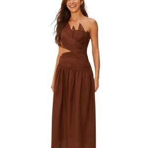 NWT Burgundy Leaves Cut-Out Lenzing Ecovero Euro Flax Midi Size XS